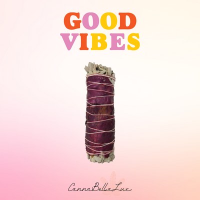 Good Vibes Sage Stick: White w/ Dried Rose Petals - Canna Bella Lux